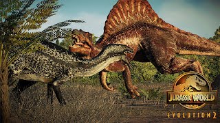 SPINOSAURUS VS BAHARIASAURUS Mod  Jurassic World Evolution 2 [upl. by Elocen]