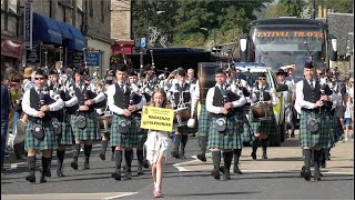 Mackenzie Caledonian Pipe Band in street parade marching to 2023 Pitlochry Highland Games [upl. by Avitzur]