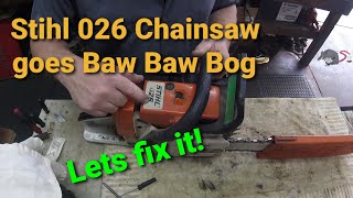 Stihl 026 chainsaw goes baw baw bog [upl. by Neelear]