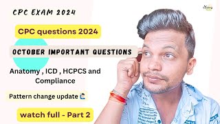 CPC exam 2024 ll October month question ll Part 2 cpc cpcexam aapc medicalcoding cpt icd [upl. by Ellinet]