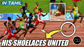 Usain Bolts 100m World Record With an Untied Shoelace 😯  உசைன் போல்ட் World Record in Tamil 🔥 [upl. by Stalker356]