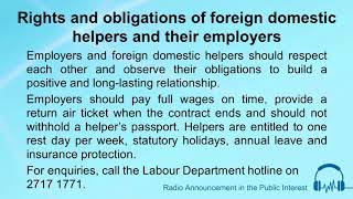 Rights and obligation of foreign domestic helpers and their employers [upl. by Pappano]