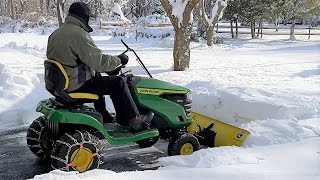 Snow Plowing With Lawn Tractor Blade Attachment John Deere 2021 S120 [upl. by Tabbatha]