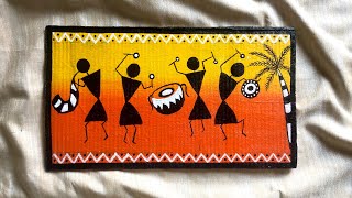 Warli painting  Easy warli painting Warli art for beginners  painting on cardboard [upl. by Nnaacissej]