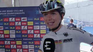 Liane Lippert  Interview at the start  UEC Championships LimbourgFlanders 2024 [upl. by Netsirhc]