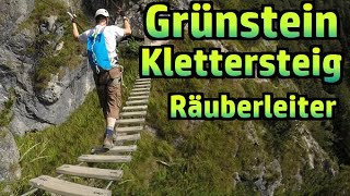 Grünstein Klettersteig Räuberleiter und Gipfelwand Steinschlag inklusive  №194 [upl. by Mandell530]