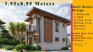 Two Storey Small House Design 4x9 Meters w 3 Bedrooms amp 2 TampB [upl. by Yraccaz]