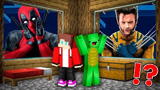 JJ and Mikey HIDE from Deadpool amp Wolverine in Minecraft Maizen [upl. by Nelle753]