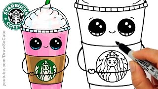 How to Draw a Starbucks Frappuccino Cute  Cartoon Drink [upl. by Lemieux]