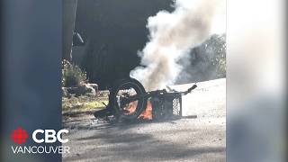 Ebike battery bursts into flames owner warns of risks [upl. by Howund]