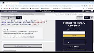 Learn Recursion by Building a Decimal to Binary Converter Step 2 freeCodeCamporg [upl. by Bowra]