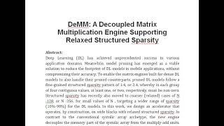 DeMM A Decoupled Matrix Multiplication Engine Supporting Relaxed Structured Sparsity [upl. by Lartnom]