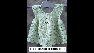 Left handed crochet a beautiful little dress Matches the X Cross fan blanket and bonnet Part 3 [upl. by Iderf]