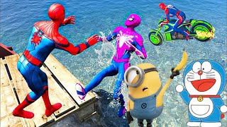 SUPERMAN AND RAINBOW SpiderMan JUMPING in WATER ragdolls spiderman gta5 spidermanragdolls [upl. by Herahab]