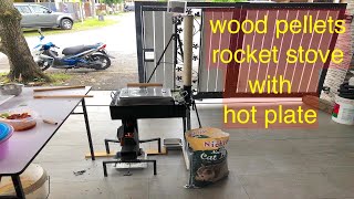 Upgrade Rocket Stove to Wood pellet rocket stove Cooking test with hot plate Grilled Fish [upl. by Jaehne676]