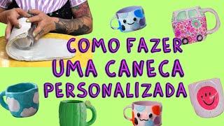 Como fazer uma caneca DECORATIVA de argila ou cerâmica fria [upl. by Hearn]