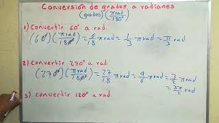 Conversión de grados a radianes explicado paso a paso ejemplos 1 2 y 3 [upl. by Oilisab823]