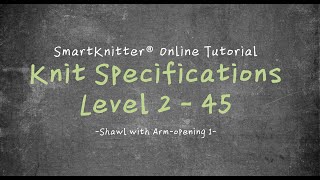 SmartKnitter  Knit Specifications Level 2  Class 45 Shawl with Armopening 1 [upl. by Tiffie631]