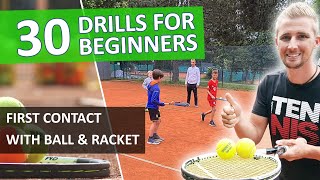 30 Tennis Drills For Beginners  First Time Tennis Lessons [upl. by Dobson776]