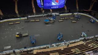 Timelapse of Madison Square Garden transforming from basketball court to hockey rink  ESPN [upl. by Glynis]