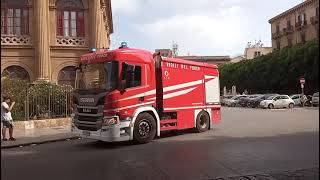 vigili del fuoco Palermo uscita aps  abp Scania  carro aria  nbcr per incendio [upl. by Ydnar]