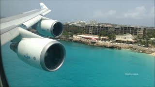 Wing view KLM 747 Landing at St Maarten [upl. by Etnauq]