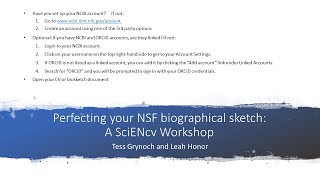 Perfecting your NSF biographical sketch A SciENcv Workshop [upl. by Bigner30]