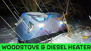 Winter Camping in a hot tent with woodstovediesel heater  Snow and Freezing Temps our first time [upl. by Nnylsor]