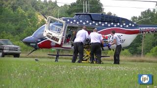 071911 Air Evac transports workplace accident victim [upl. by Llerdnod]