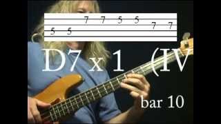 Easy for beginner learning to play 12bar blues on Bass Guitar [upl. by Nosnirb]