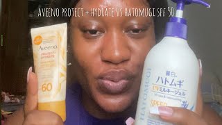 series2 of finding sunscreens without white cast AVEENO protect  hydrate vs HATOMUGI spf 50 REVIEW [upl. by Jory548]