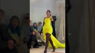 Dua Lipa Hot Yellow Dress Ramp Walk 🧡 Balanciaga 51st Couture Collection Runaway 2022 [upl. by Ibrahim]