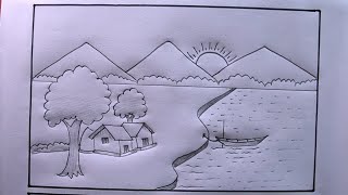 How To Draw 🏠💚 A Easy Riverside Scenery🧡💚Drawing Scenery💙💜 [upl. by Naej]