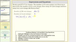 Writing Expressions to Solve a Linear Equation App Stamps [upl. by Ellitnahc]