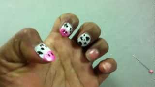 Uñas con diseño de vaca  Manicura de animales [upl. by Millhon]