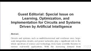 Guest Editorial Special Issue on Learning Optimization and Implementation for Circuits and Systems [upl. by Tod693]