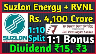 Suzlon Energy 4100 Crore  RVNL 🚨 Stocks Declared High Dividend Bonus amp Split With Ex Dates [upl. by Yenttihw]