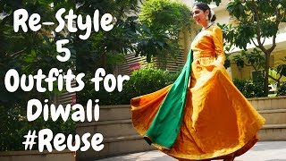 5 Outfit Ideas reusing Lehenga and Saree  What to wear on Indian Festivals [upl. by Jonette]