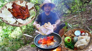 Fried Whole Chicken of wild food and eating so delicious  Cooking chicken rammance [upl. by Ahsatan]