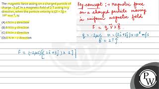 The magnetic force acting on a charged particle of charge 2 C in a magnetic field of [upl. by Creight]