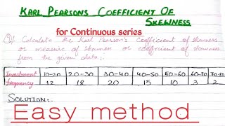 Karl Pearsons Coefficient of Skewness Skewness for Continuous series How to find [upl. by Dwan805]