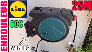 LIDL enrouleur de tuyau darrosage PARKSIDE PSA 25 B1 25m installation mur en parpaing creux [upl. by Lemal]