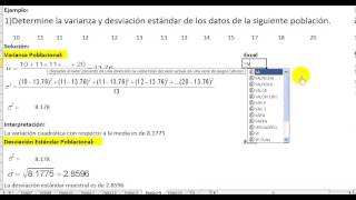 Excel varianza poblacional para datos no agrupados [upl. by Pegeen984]