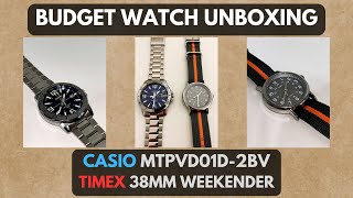 Budget Watch Unboxing CASIO MTPVD01D Diver and TIMEX 38MM Weekender Field Watch [upl. by Yodlem202]