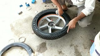 Convert Tube Tyre to Tubeless Tyre  hero hf deluxe 2019  Asj Vlogs [upl. by Kylander758]