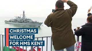 HMS Kent returns to Portsmouth after Carrier Strike Group deployment [upl. by Aened]