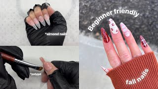 BEGINNER FRIENDLY FALL NAILS  POLYGEL APPLICATION almond nails 🍂🍁✨ [upl. by Intruok798]