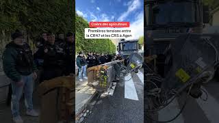 Manifestation dagriculteurs français sur Agen 🇨🇵🧑‍🌾 tension avec CRS france police agriculteur [upl. by Nylcaj]