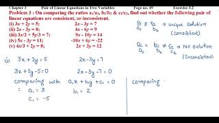 On comparing the ratios a1a2 b1b2 amp c1c2 find out whether the following pair of linear [upl. by Ynnek]