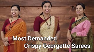 Most DemandedCrispy Georgette SareesRestockedBooking  8848089032 9074248160 [upl. by Samau]